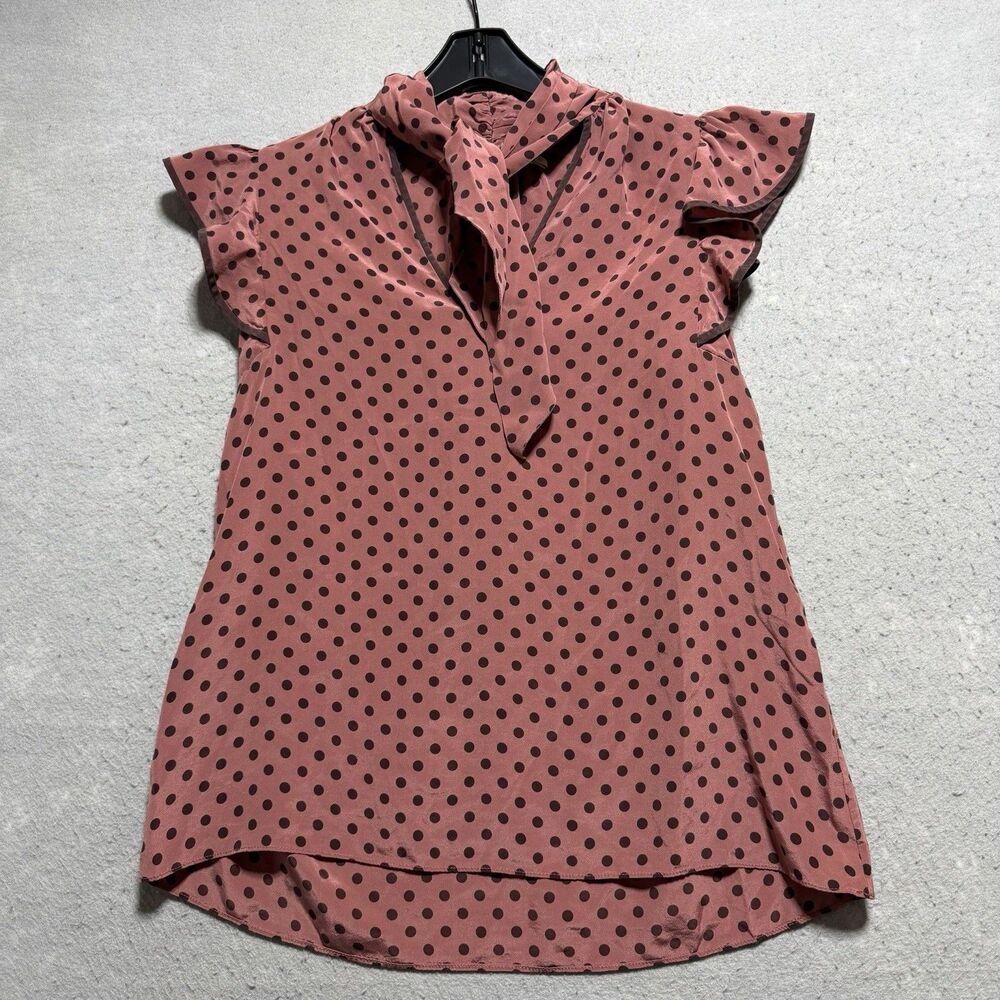 Zimmermann Espionage Neck Tie Blouse Rosewood Polka Dot Top Women’s Sz 0 Silk